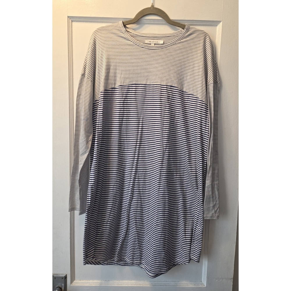 Avec Les Filles Tunic Dress.  Blue White Stripes. Large